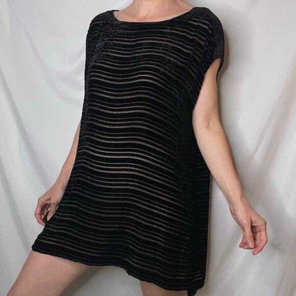 Eileen Fisher velvet burnout tunic blouse mini dress black oversized silk blend - Picture 12 of 17